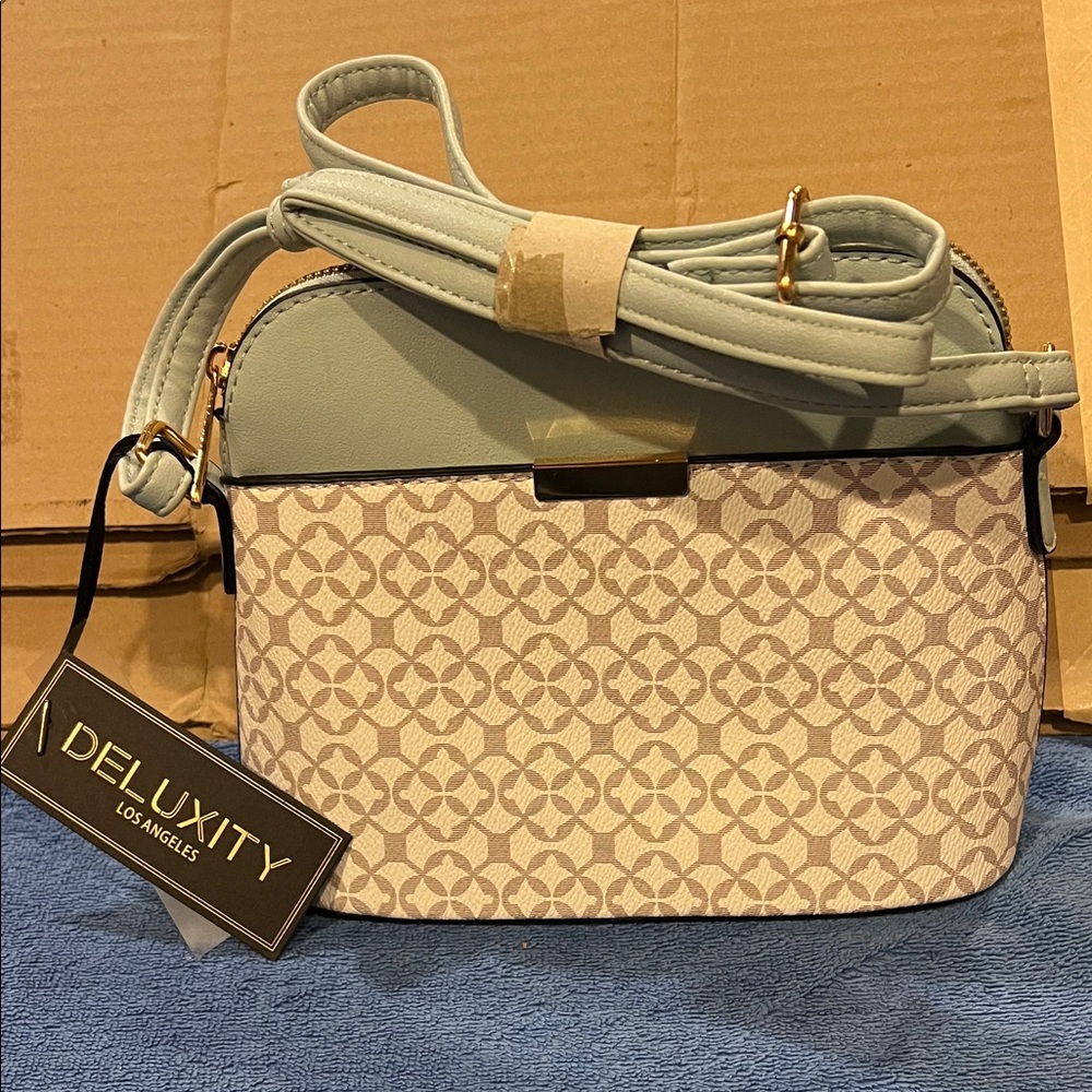 Deluxity Cream and Tan Patterned Crossbody Bag